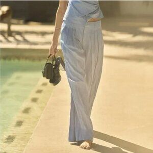 NWT ZARA WRINKLED PLEATED PANTS ZW COLLECTION LIGHT BLUE